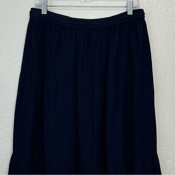 Anthology Linen Blend Navy Blue Tiered Midi Skirt - Picture 5 of 12